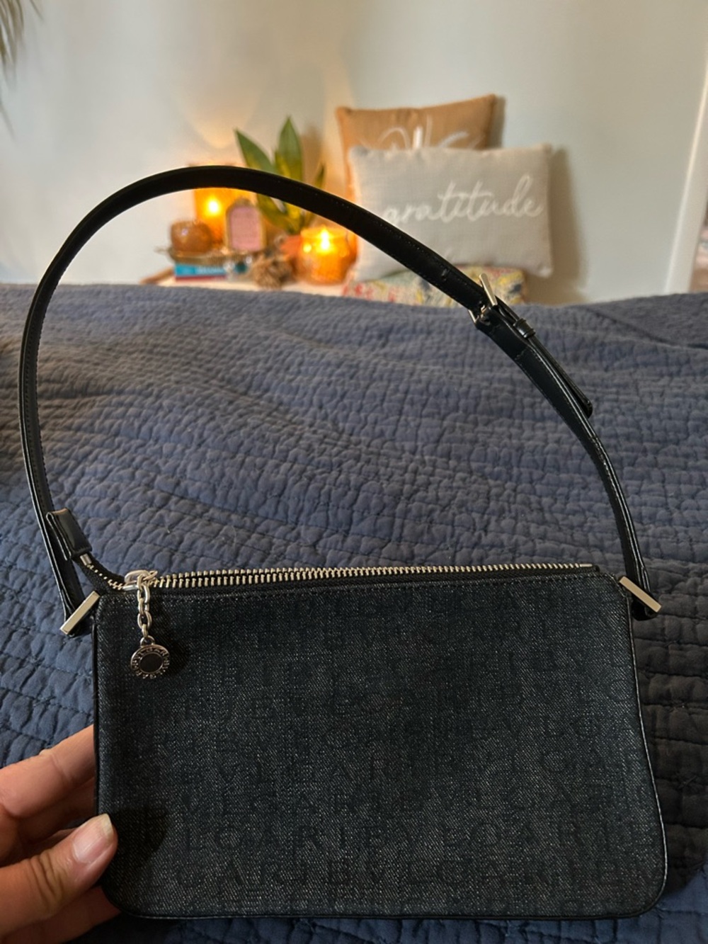 Black Leather and denim Shoulder Bag - Bvlgari